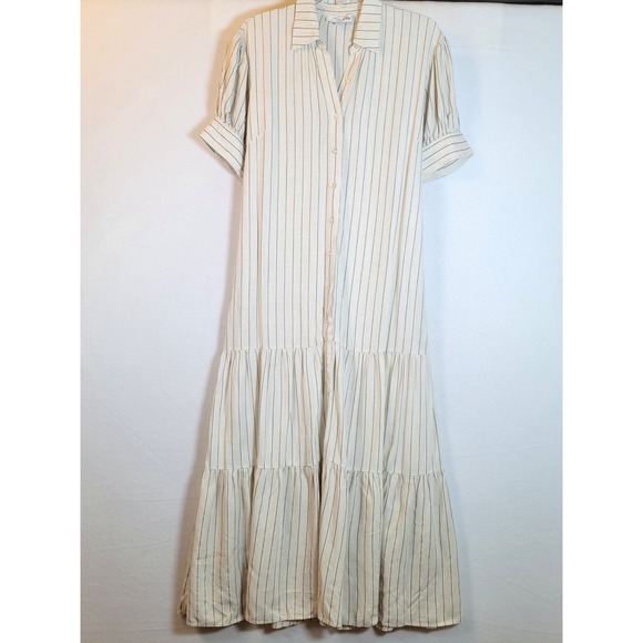 Marissa Webb Dresses & Skirts - Marissa Webb Womens Striped Tiered Maxi Shirtdress Pockets Size 8 White Preppy